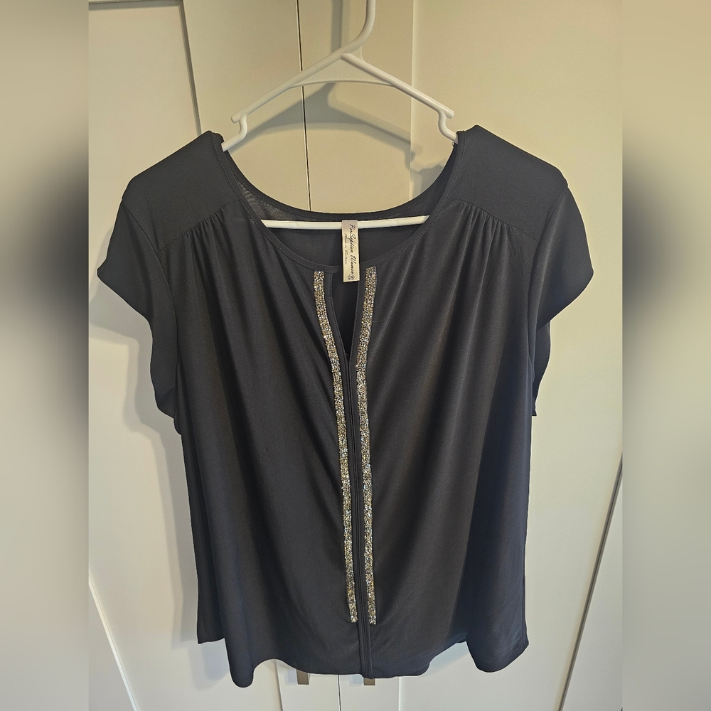 Perseption Black Blouse with Gold Accents 2x